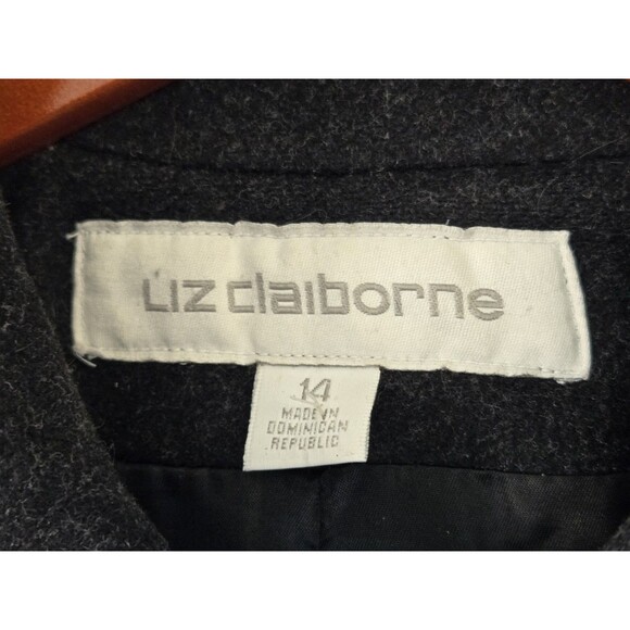 Liz Claiborne Coat Womens 14 Black Long Winter 100% Wool Old Money Quiet Luxury - Picture 4 of 9